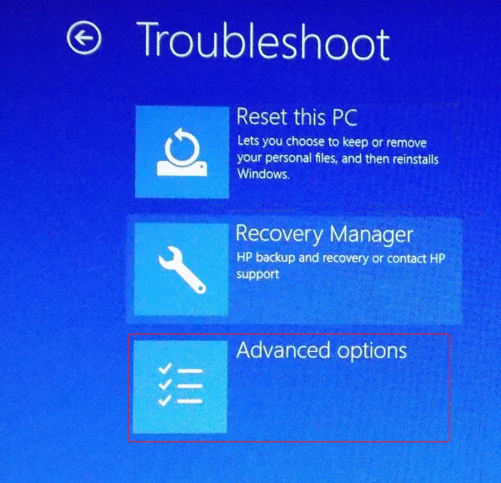 troubleshoot advanced options