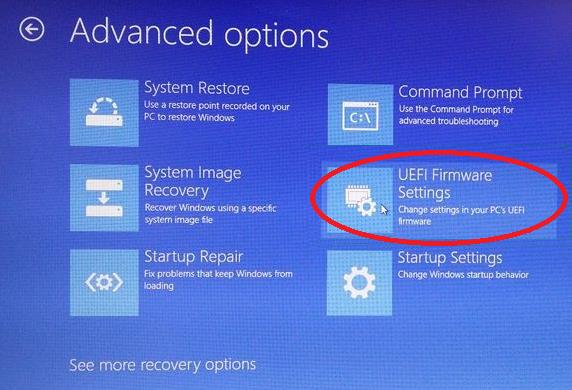 uefi firmware settings in advanced options