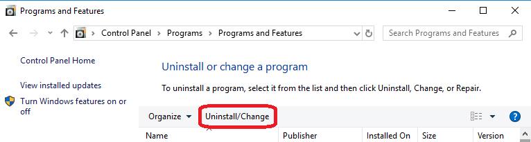 uninstall or change on programs and feature