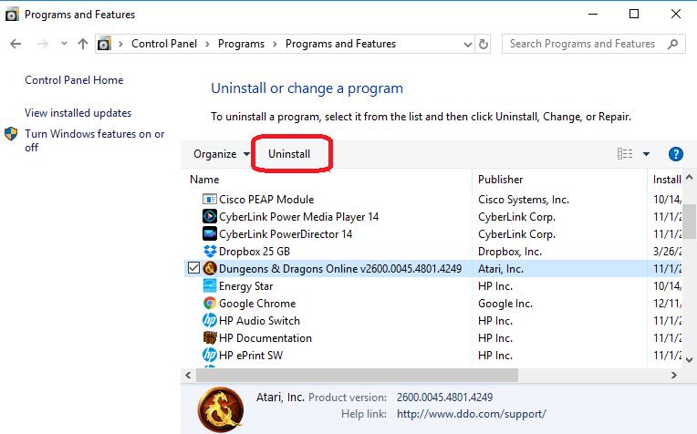 uninstall program