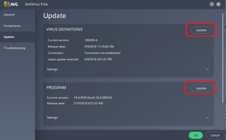 update button on antivirus program