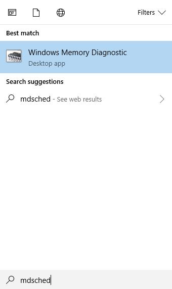 windows memory diagnostic in start menu