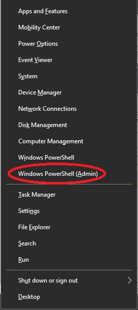 windows powershell admin on menu