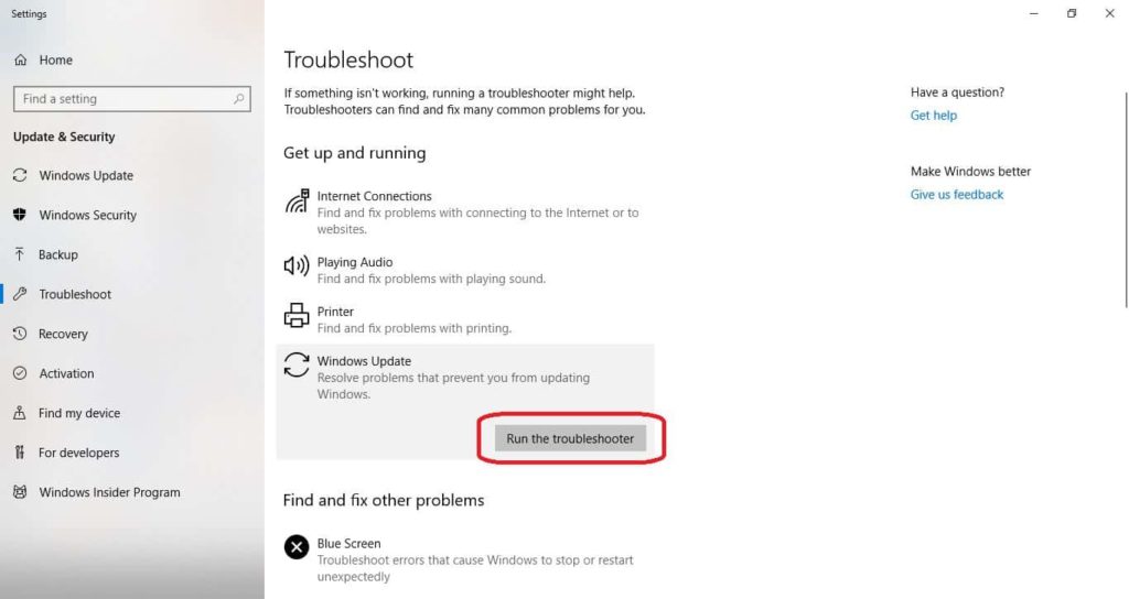 run the troubleshooter under windows update