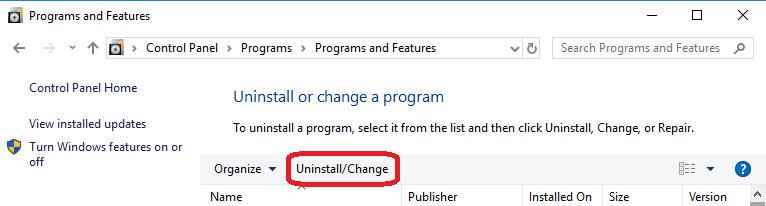 uninstall button