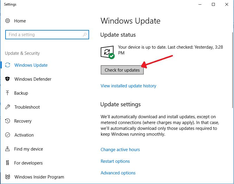 check for updates under windows update