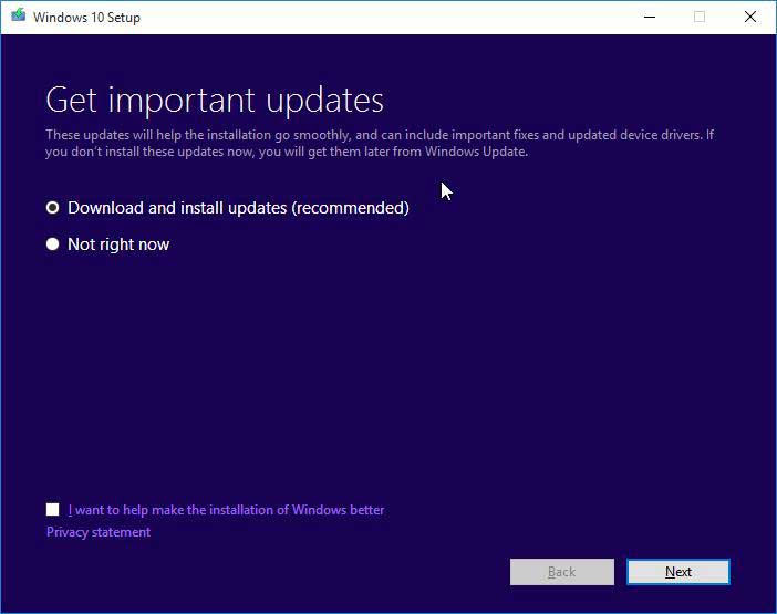 Windows 10 Installation Important updates