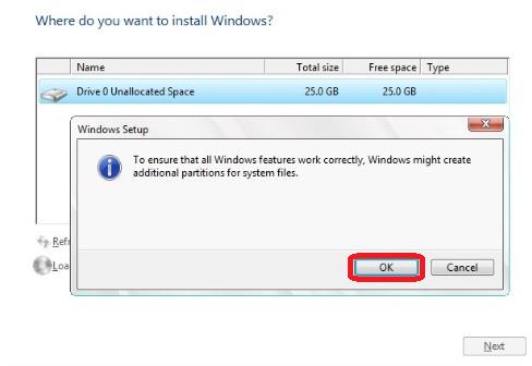 Install Windows - Select OK