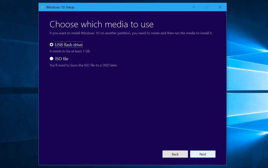 Windows 10 installation media drive