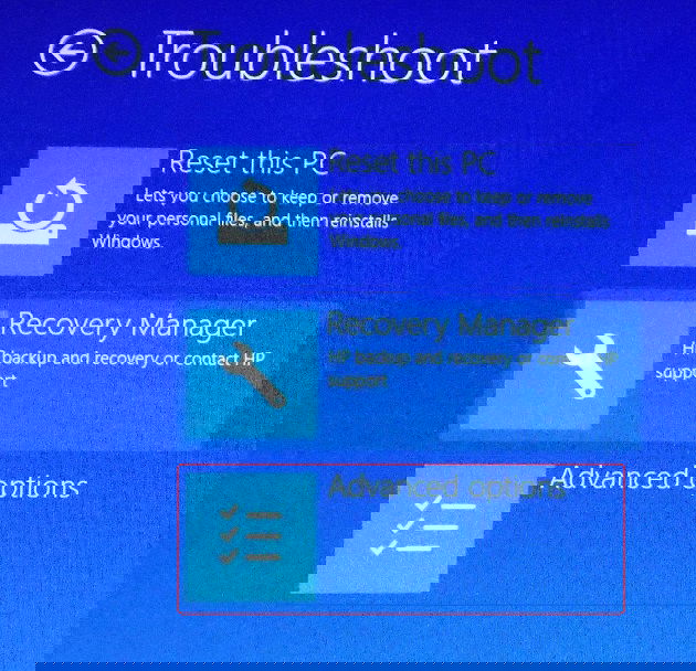 Navigate Troubleshoot - Advanced Options