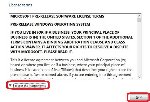 Navigate Windows 10 - License Terms