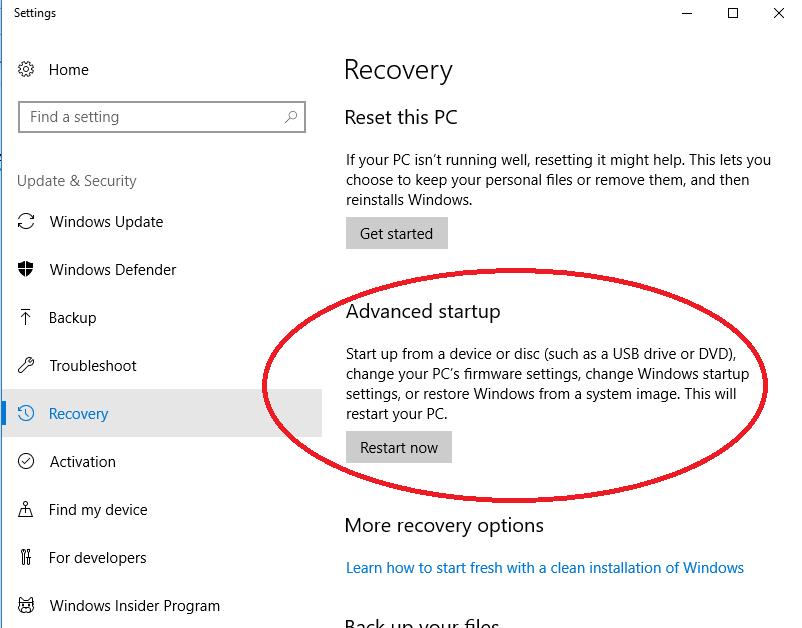 Select Windows Advanced Startup