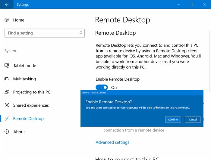 where is remote desktop in windows 10