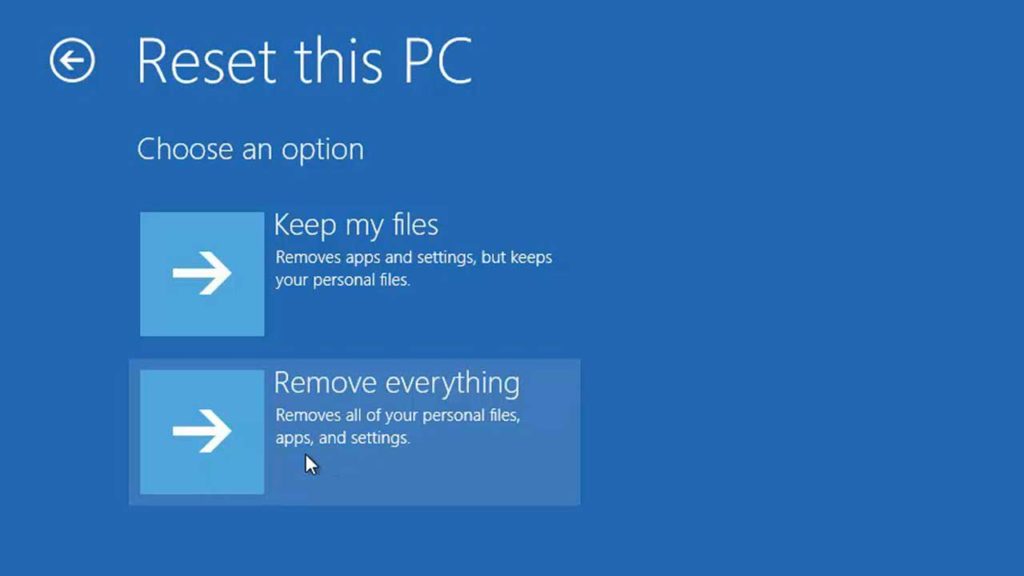 Windows 10 reset this pc settings