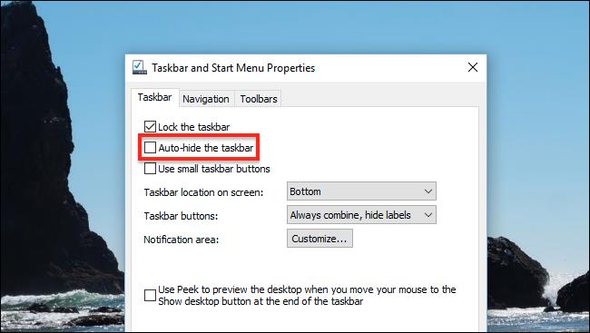 taskbar and start menu properties