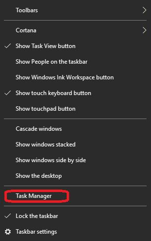 taskbar on list
