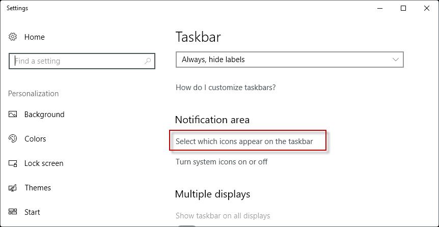 aplicación de iconos en la configuración de la barra de tareas