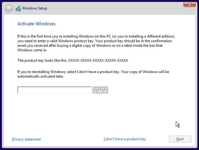 Windows 10 activation settings