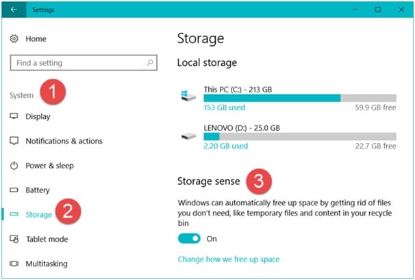 Storage settings