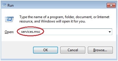 services.msc on run dialog box