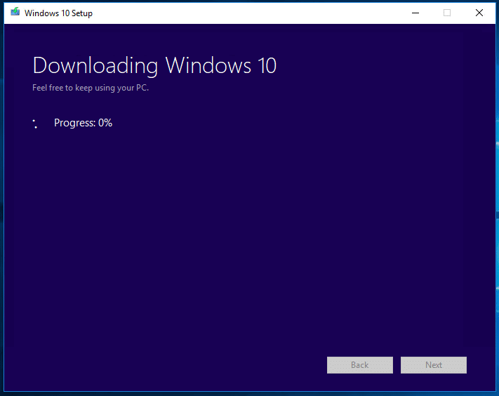 Windows 10 downloading progress