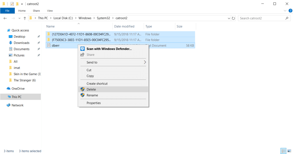 delete all files in catroot2 folder