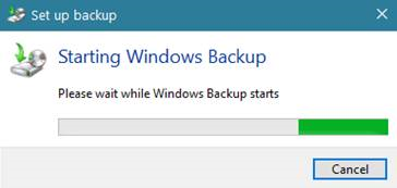 Windows Backup starts