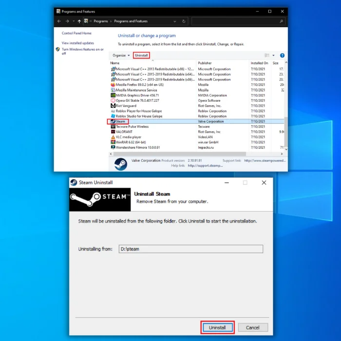 uninstall steam