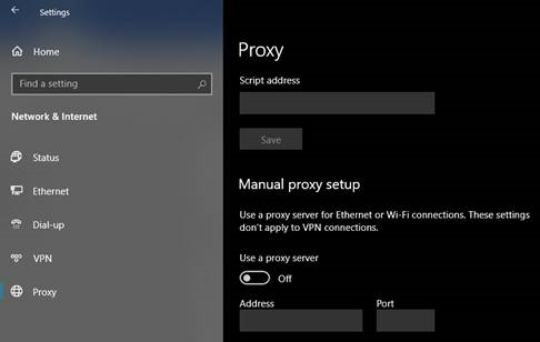 Proxy Server is disabled