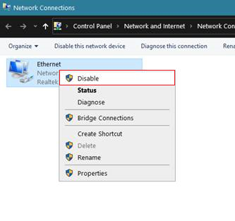 Disable Ethernet