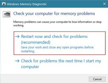 Restart now and Check for Problems