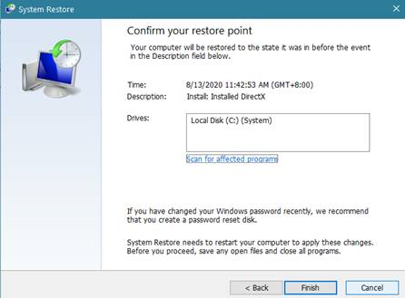 Confirm restore point