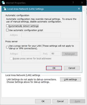 Use Proxy Server option is unchecked