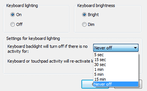 how to turn off keyboard light windows 10