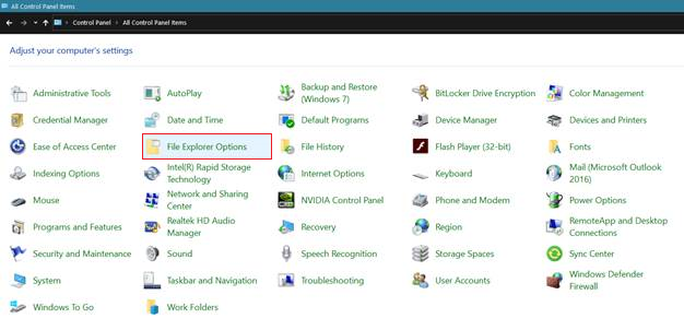 File Explorer Option