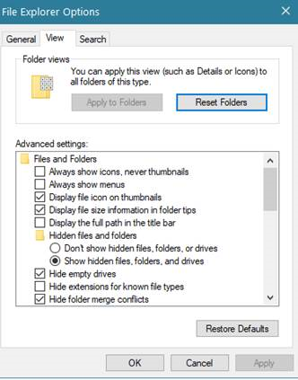 Show Hidden Files, Folders, and Drives is Enabled