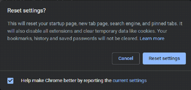Reset Google Chrome