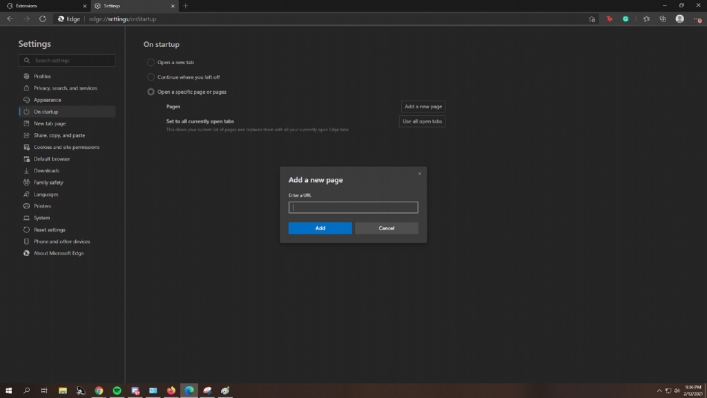 Change Homepage and New Tab Settings