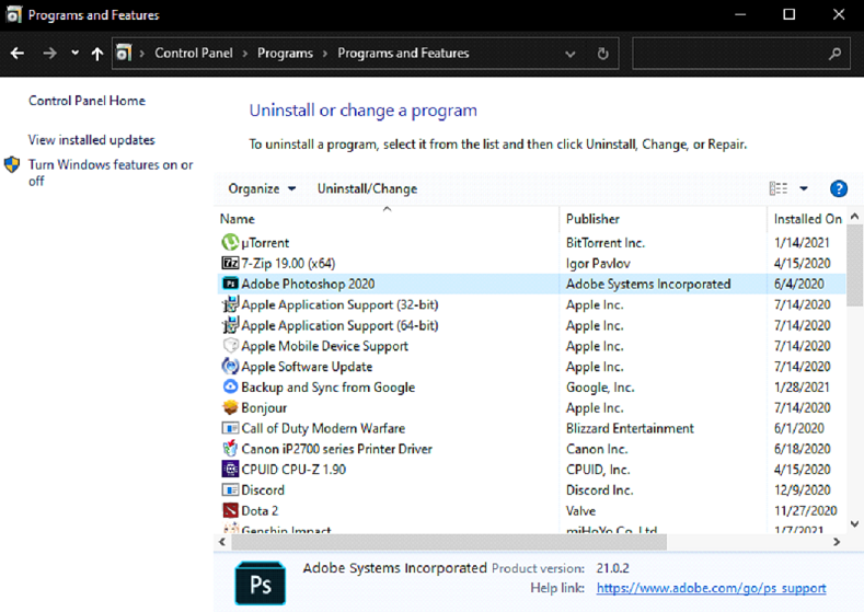 Program and Features