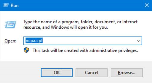 "ncpa.pcl" on Run Command Box