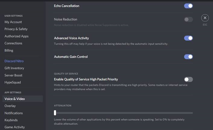Disable Quality of Service High Packet Priority