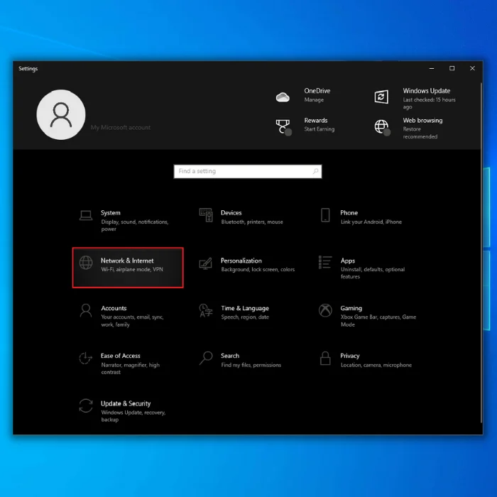 network and internet settings