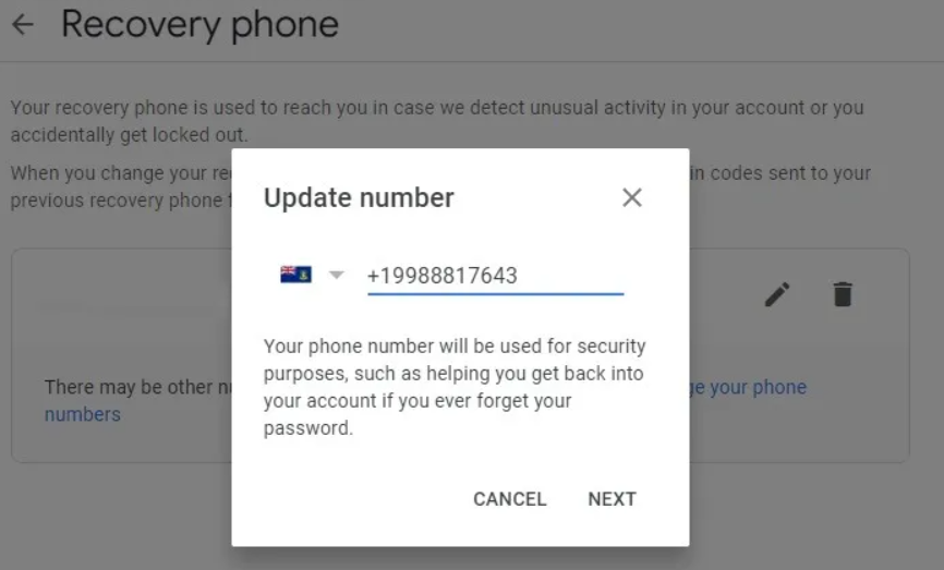 setting number for phone verfication
