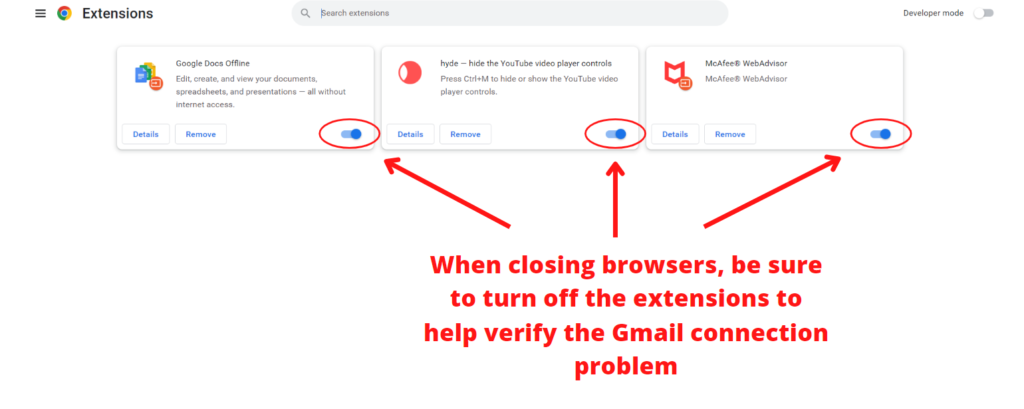 turning off extensions