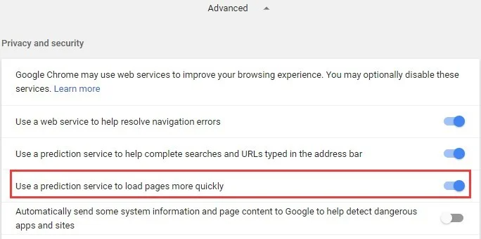 disable prediction service in chrome