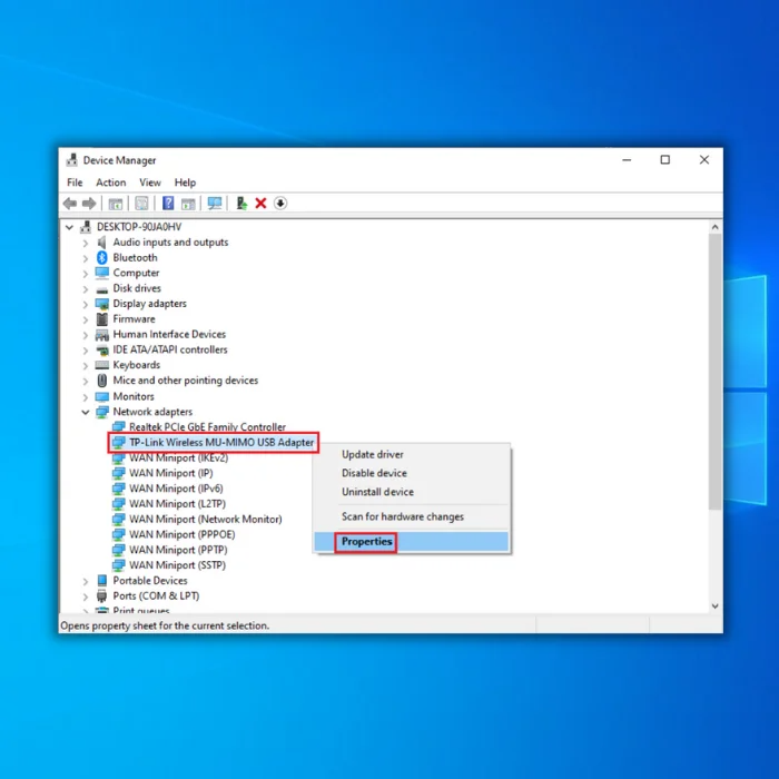 network adapters properties