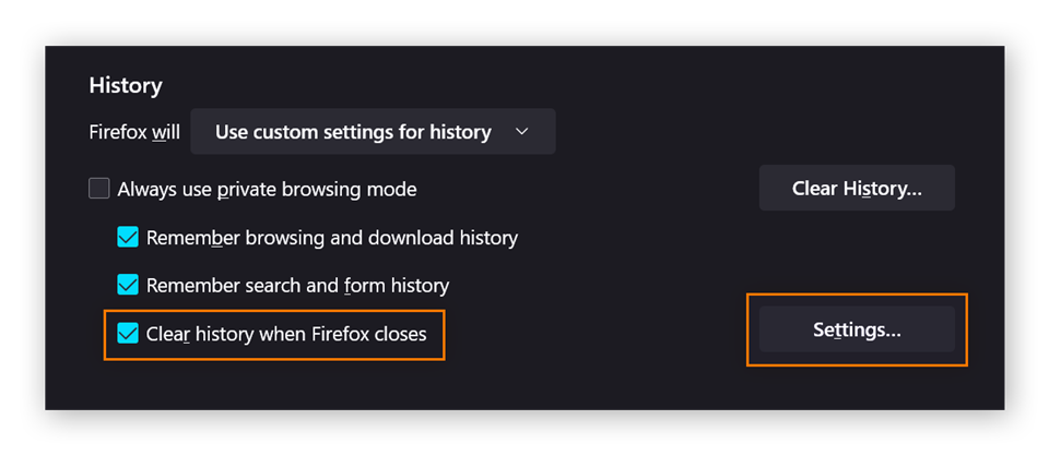 close history when firefox closes