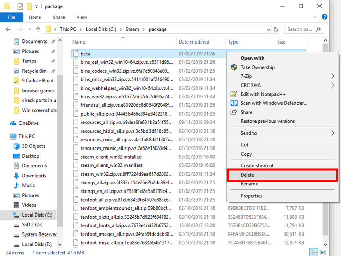 delete steam files