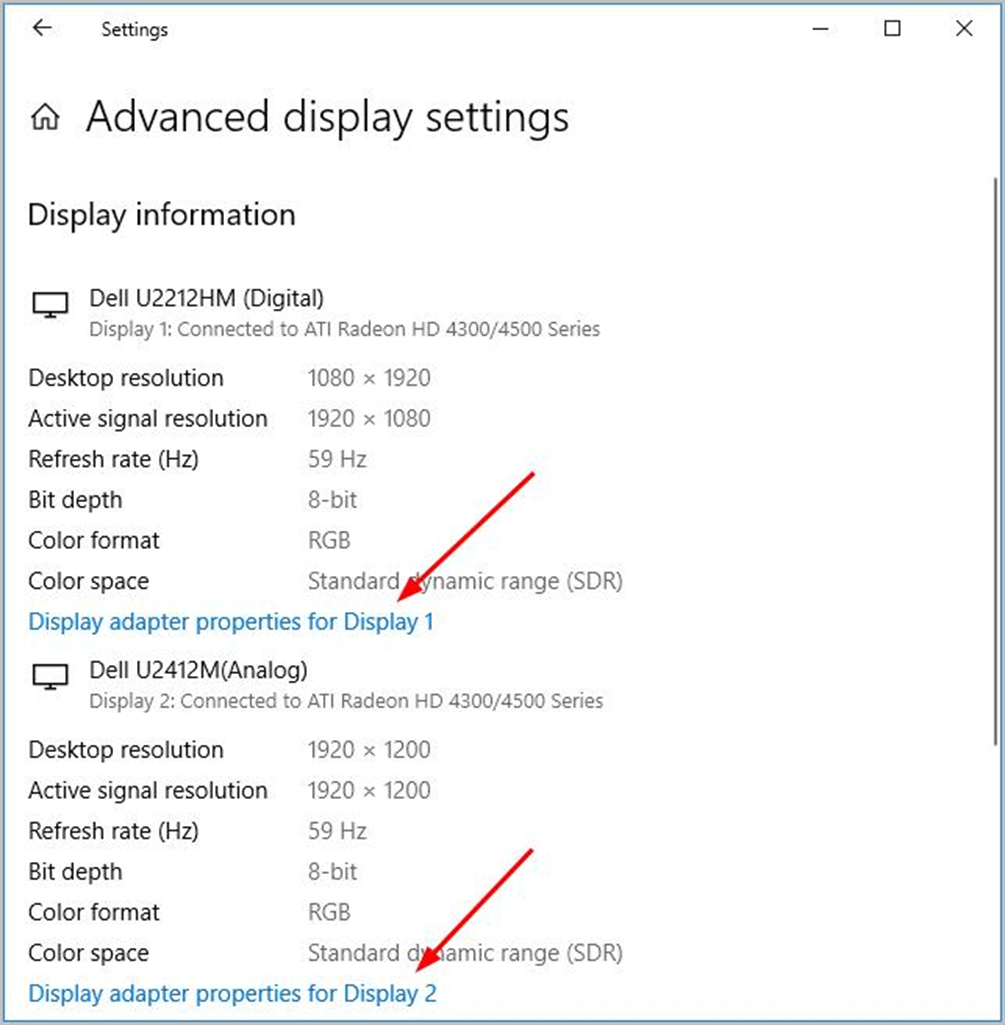 display adapter selection