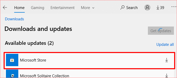 update microsoft store